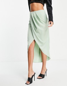 Мятная атласная юбка миди с драпировкой ASOS DESIGN-Зеленый цвет