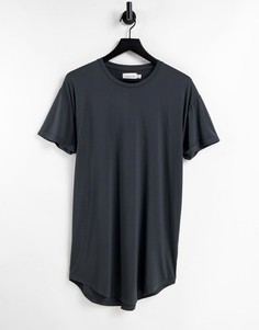 Зауженная удлиненная футболка серого цвета Topman-Серый