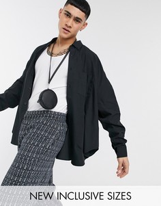 Свободная черная oversize-рубашка на пуговицах в винтажные стиле ASOS DESIGN-Черный цвет