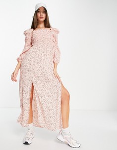 Красное платье миди с цветочным принтом и завязкой спереди River Island-Красный
