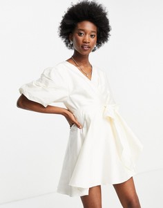 Белое платье мини из хлопкового поплина с завязкой на талии и oversized-рукавами Forever New-Белый