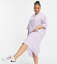 Свободное платье миди в горошек с присборенной юбкой и баской Wednesdays Girl Curve-Фиолетовый цвет