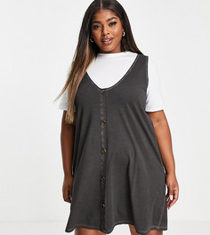 Платье мини «2 в 1» серого цвета с эффектом кислотной стирки, роговыми пуговицами и футболкой ASOS DESIGN Curve-Серый
