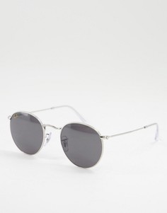 Серебристые мужские солнцезащитные очки в круглой оправе Rayban 0RB3447-Серебристый