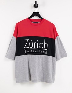 Серая меланжевая oversized-футболка в стиле колор-блок с принтом названия города ASOS DESIGN-Multi