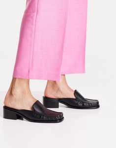 Черные кожаные лоферы-мюли с квадратным носком ASOS DESIGN Melisa-Черный цвет