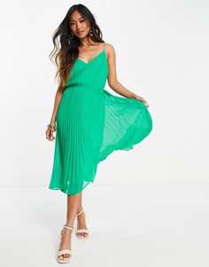 Платье миди на бретелях с затягивающимся шнурком на талии ASOS DESIGN-Зеленый цвет