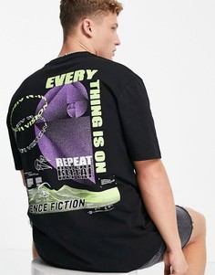 Черная oversized-футболка с принтом "Repeat" на груди и спине Topman-Черный цвет