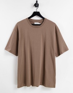Коричневая футболка в стиле oversized из органического хлопка Topman-Коричневый цвет