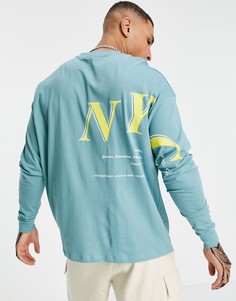 Oversized-лонгслив зеленого цвета из органического хлопка с принтом "New York City" на рукаве ASOS DESIGN-Зеленый цвет