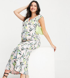 Платье макси из органического хлопка для кормления с принтом пальмовых листьев Mamalicious Maternity-Multi Mama.Licious