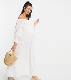 Белое ярусное платье макси с открытыми плечами In The Style Maternity x Brooke Vincent-Белый