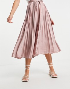 Атласная плиссированная юбка миди бледно-сиреневого цвета с ремнем ASOS DESIGN-Фиолетовый цвет