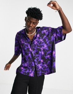 Свободная oversized-рубашка из атласа с принтом с эффектом молний ASOS DESIGN-Черный цвет
