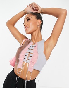 Разноцветный контрастный кроп-топ с декоративными швами Fashionkilla-Многоцветный