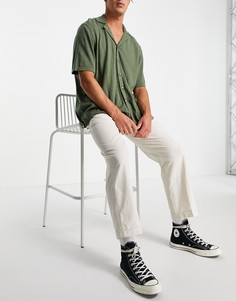 Белые льняные брюки свободного кроя Selected Homme-Белый