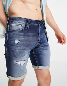 Синие джинсовые шорты со рваной отделкой Jack & Jones-Голубой