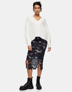 Юбка миди из сетчатой ткани с разноцветным принтом тай-дай Topshop-Многоцветный