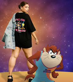 Футболка с принтом команды Tune Squad на спине ASOS DESIGN Curve Space Jam 2-Черный цвет