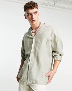 Зеленая льняная oversized-рубашка с заниженной линией плеч и отложным воротником ASOS DESIGN-Зеленый цвет