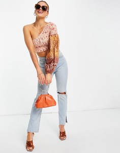 Оранжевый пляжный топ на одно плечо с цветочным принтом (от комплекта) River Island-Оранжевый цвет