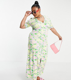 Платье макси на пуговицах с пастельным цветочным принтом ASOS DESIGN Curve-Multi