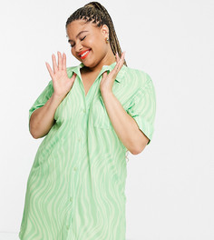 Зеленое платье-рубашка с абстрактным волнистым принтом ASOS DESIGN Curve-Зеленый цвет