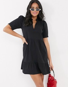 Черное ярусное хлопковое платье мини ASOS DESIGN-Черный цвет
