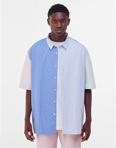 Голубая oversized-рубашка со вставками Bershka-Голубой