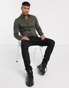 Приталенная джинсовая рубашка цвета хаки в стиле вестерн ASOS DESIGN-Зеленый