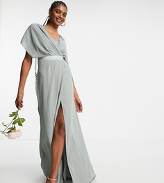 Оливковое платье макси с короткими рукавами и пуговицами сзади ASOS DESIGN Tall Bridesmaid-Зеленый цвет