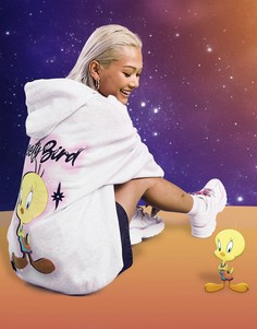 Oversized-худи белого меланжевого цвета с принтом Твитти на спине ASOS DESIGN Space Jam 2-Серый