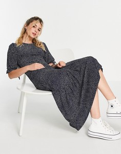 Платье мидакси темно-синего цвета в горошек с завязками на рукавах QED London-Темно-синий