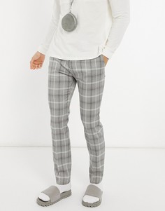 Серые зауженные брюки в клетку Topman-Серый