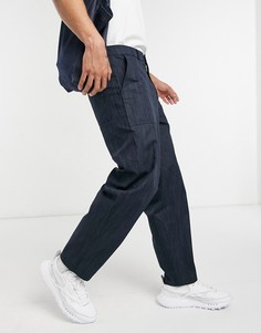 Широкие брюки в рабочем стиле из фактурного материала ASOS DESIGN-Темно-синий