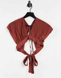 Коричневый пляжный топ с глубоким вырезом от комплекта ASOS DESIGN-Коричневый цвет