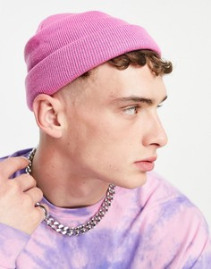 Маленькая ярко-розовая шапка-бини ASOS DESIGN-Розовый цвет