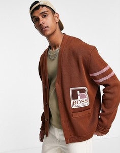 Коричневый кардиган в университетском стиле Boss x Russell Athletic Krussel-Коричневый цвет