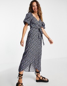 Платье миди с запахом и цветочным принтом Topshop Ultra Violet-Multi