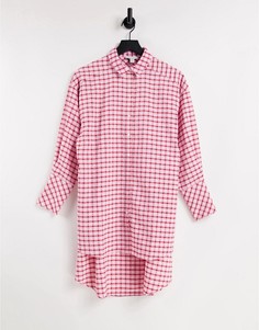 Oversized-рубашка в клетку розового и красного цвета со ступенчатым краем Topshop-Розовый цвет