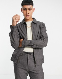 Серая меланжевая куртка Харрингтон в клетку в строгом стиле от комплекта ASOS DESIGN-Коричневый цвет