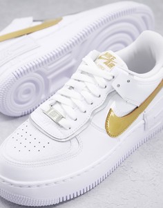 Белые кроссовки с золотистойи серебристой отделкой Nike Air Force 1 Shadow-Белый