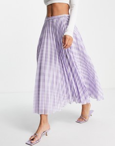 Сиреневая плиссированная юбка миди в клетку ASOS DESIGN-Фиолетовый цвет