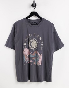 Темно-серая выбеленная футболка в стиле oversized с принтом "Grand Canyon" ASOS DESIGN-Серый