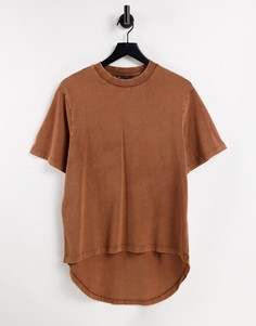 Выбеленная коричневая oversized-футболка с асимметричным краем ASOS DESIGN-Коричневый цвет