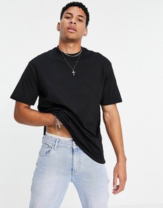 Черная оversized-футболка с высоким воротником Topman-Черный цвет