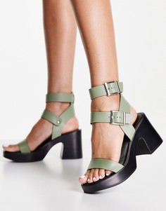 Шалфейно-зеленые босоножки на среднем каблуке ASOS DESIGN-Зеленый цвет
