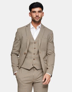Светло-бежевый зауженный однобортный пиджак в клетку Topman-Нейтральный
