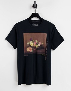 Черная выбеленная футболка в стиле oversized с крупным принтом Mennace x Van Gogh-Темно-синий