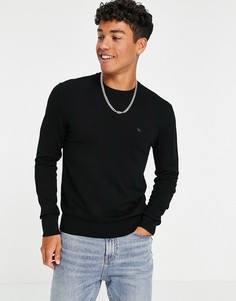 Черный джемпер с круглым вырезом и логотипом Emporio Armani-Черный цвет